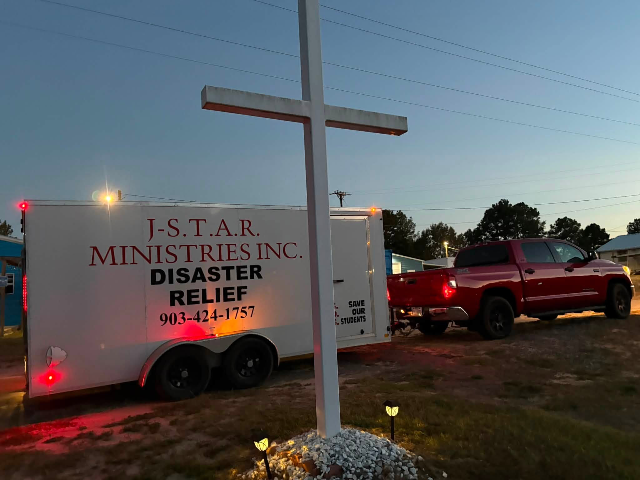 The J-STAR trailer and truck prepared for the Beaumont flood-relief trip on September 3.